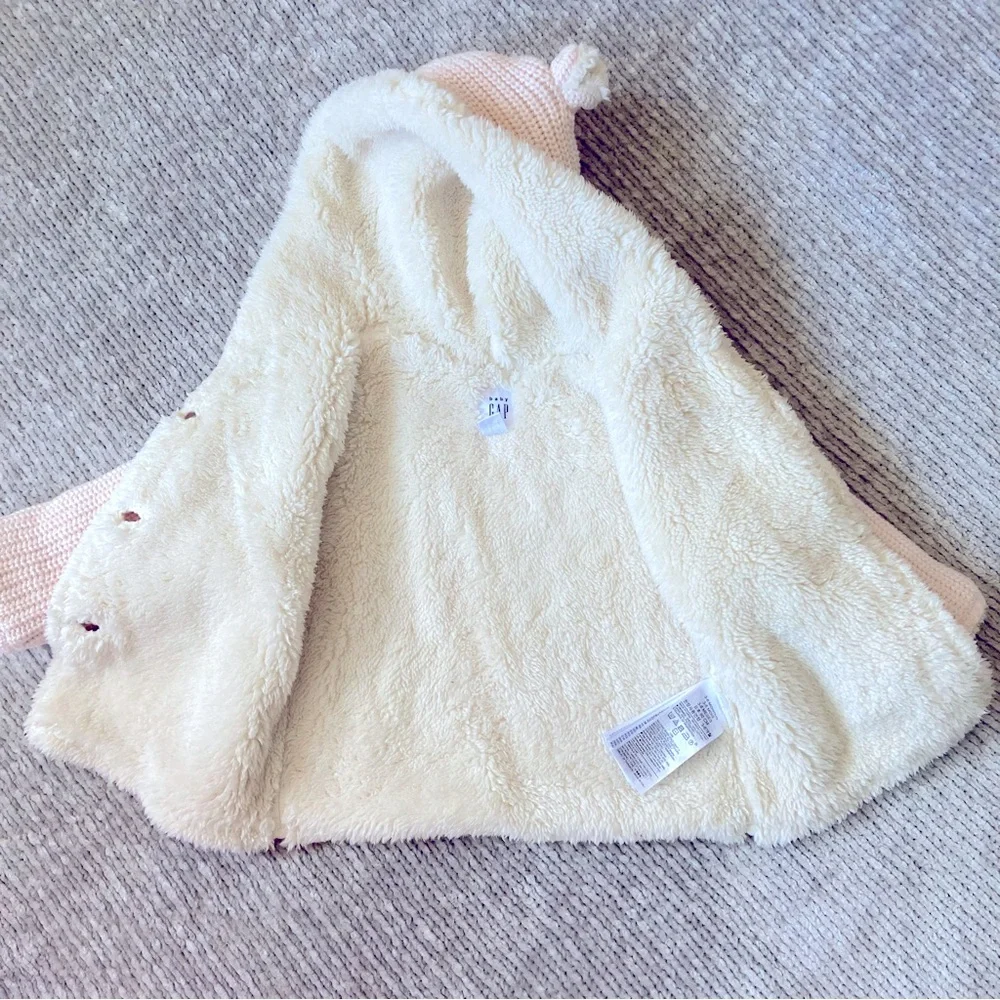 Baby Gap Pink Knit Hooded Cardigan With Sherpa‎ Lining Size 3–6M Cozy Jacket